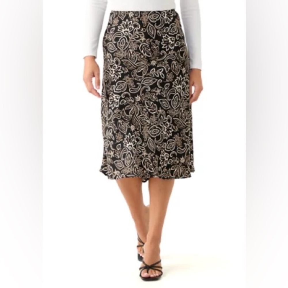 Vince Camuto Paisley Black and Cream Midi Skirt size XXL